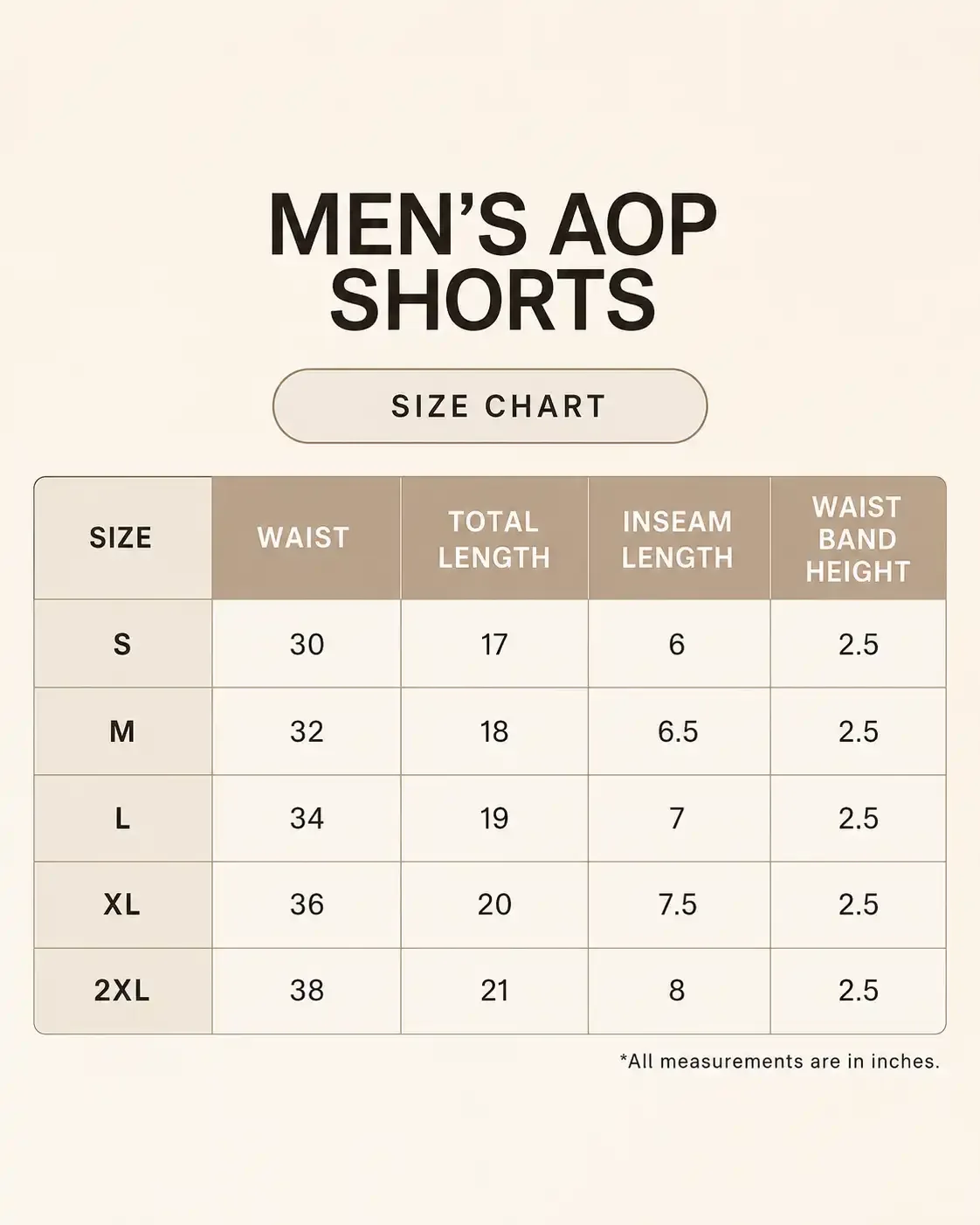 Terry Lounge shorts size guide chart